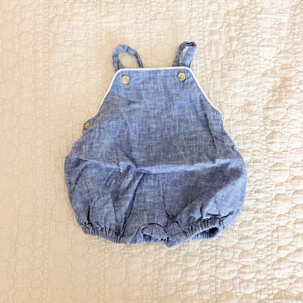 Janie and Jack Baby Boy Blue Chambray Bubble Romper Sunsuit 0-3 Months